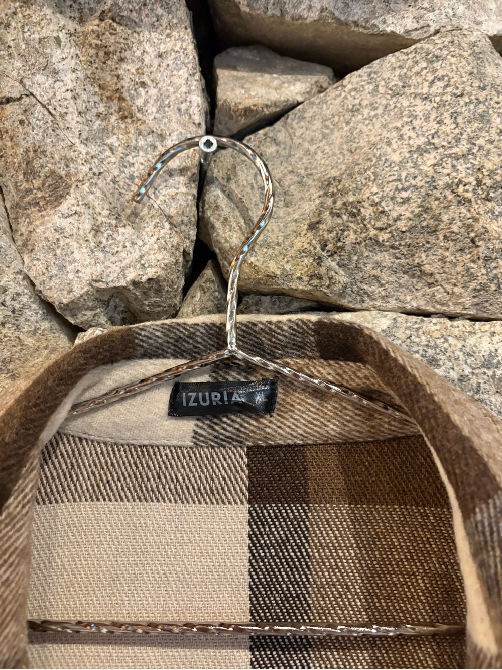 Women's Long Plaid Shacket in Brown and Cream - Picture 2 of 4